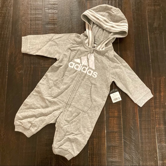 adidas One Pieces Adidas Baby Girl Zip Up Full Body Hoodie Grey Nwt